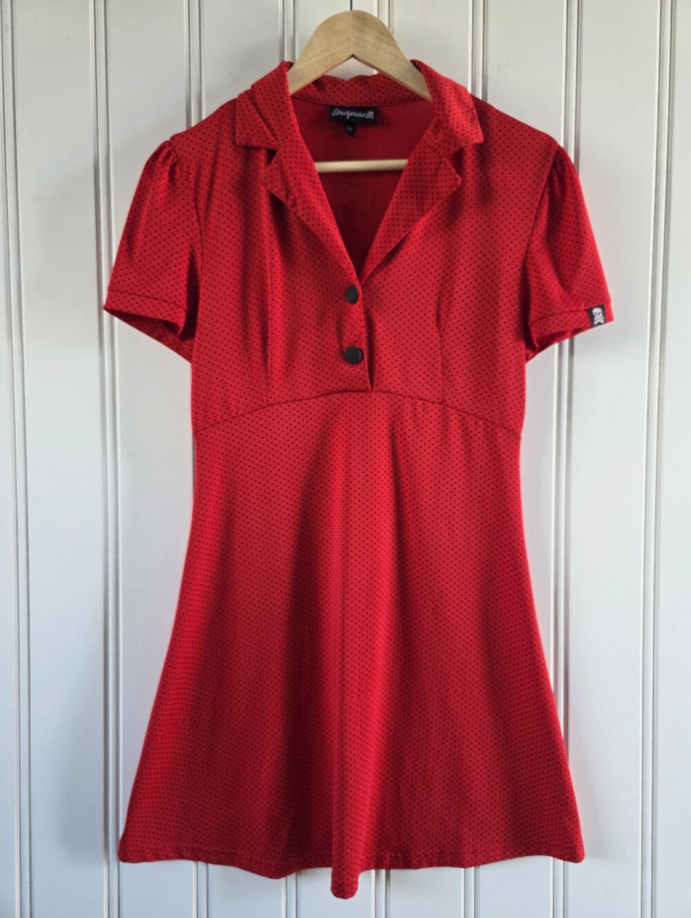 Sourpuss Rockabilly Pin Up Polka Dot Mini Dress Red Medium